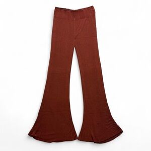 Free People Orange Ribbed High Rise Flare Pants Womens Size Small